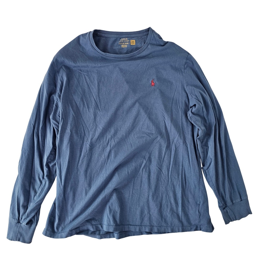 Polo Ralph Lauren Mens XL Long Sleeve T-Shirt Navy Blue Red Pony Logo RN41381